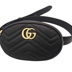 GUCCI GG Marmont Quilted Leather Waist Pouch 476434 Black Bag for Women